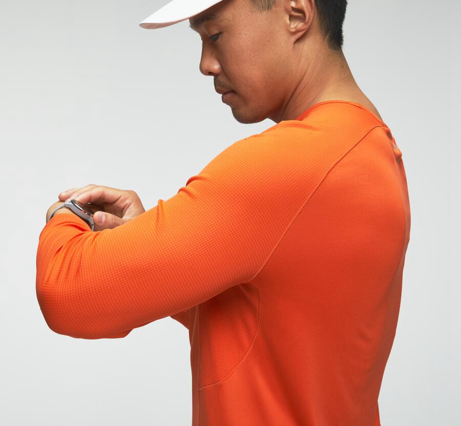 Hoka Australia One One Performance 3/4 Sleeve - Mens Tops Orange - BHOTY-1562